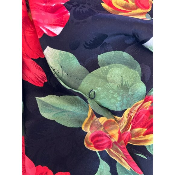 Vintage 1980s Adrianna Papell Tropical Floral Short Sleeve Silk Dress Size 10 - Picture 7 of 8